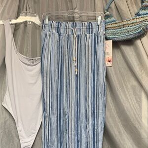 Striped Blue Wide Leg Pants
